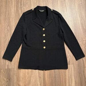 Vintage St. John knit Black Jacket with Gold Buttons and shoulder lapels